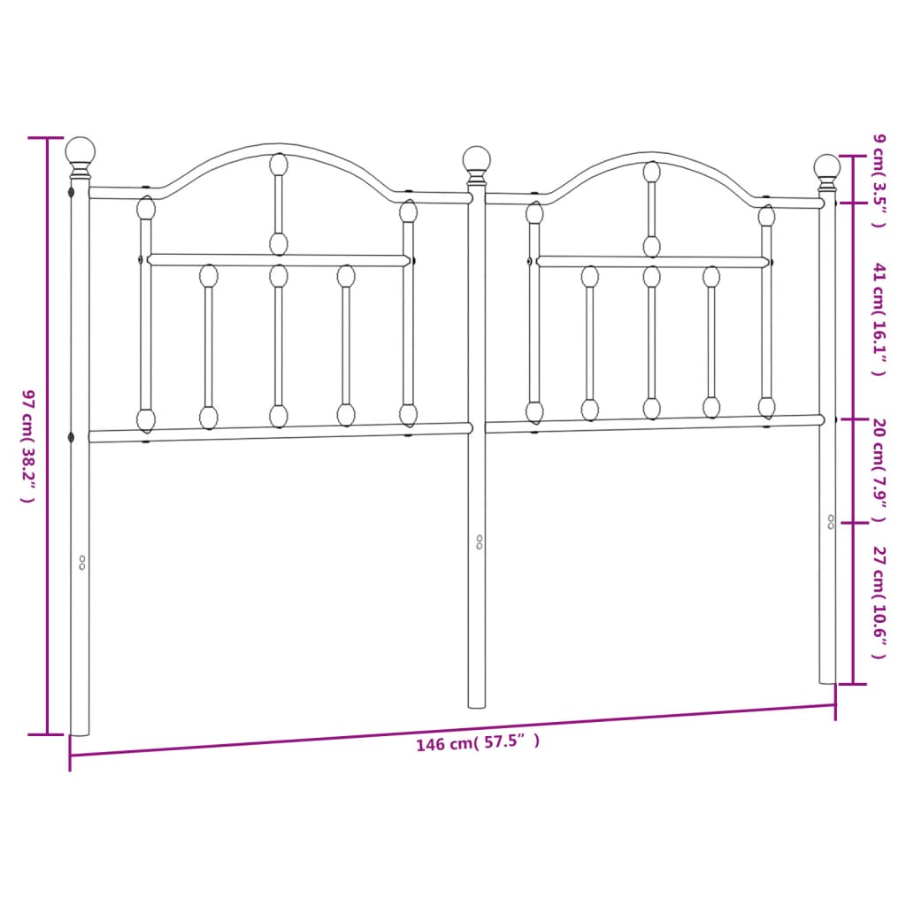 vidaXL Ersatz-Kopfteil Metall Schwarz 140 cm