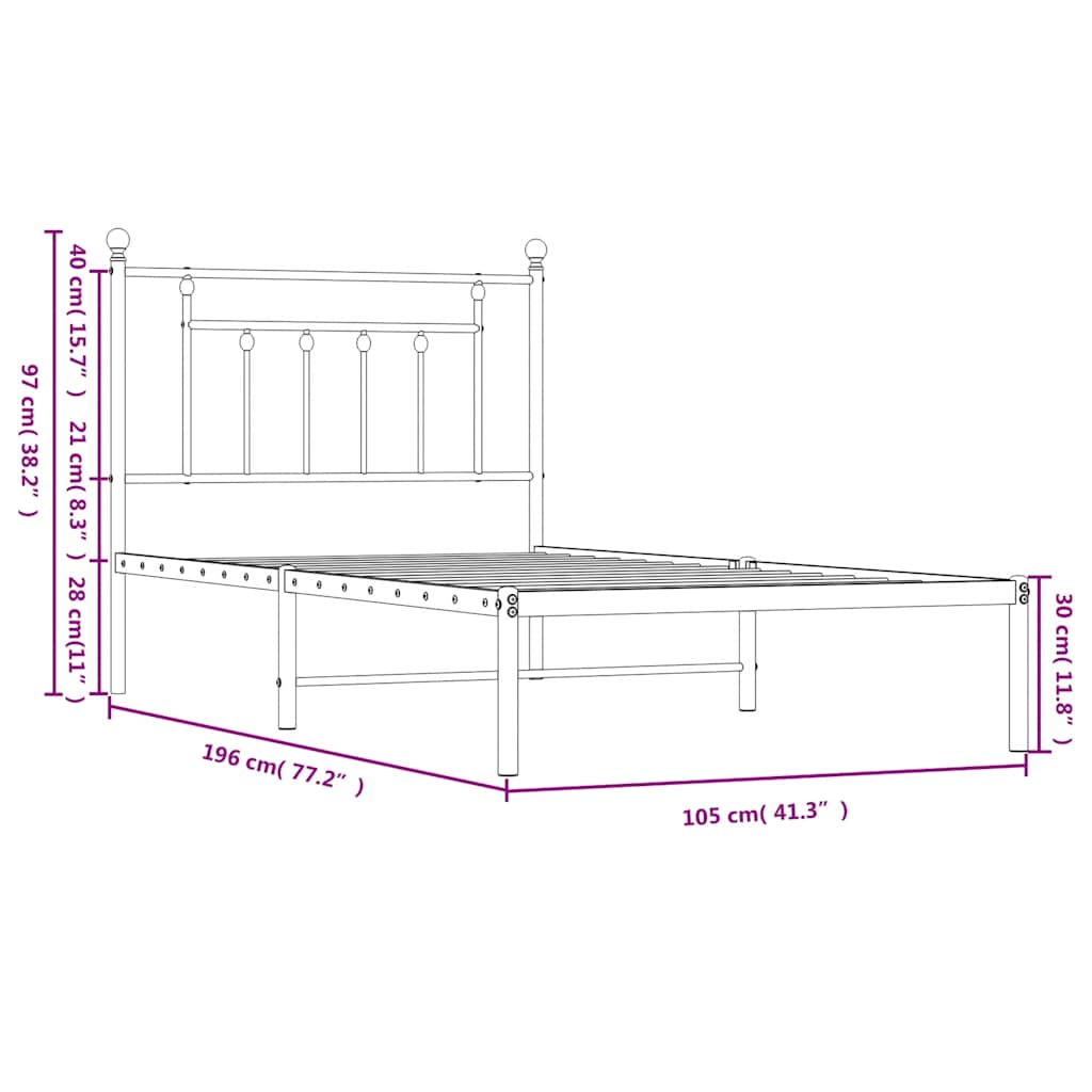 vidaXL Bettgestell mit Kopfteil Metall Weiß 100x190 cm