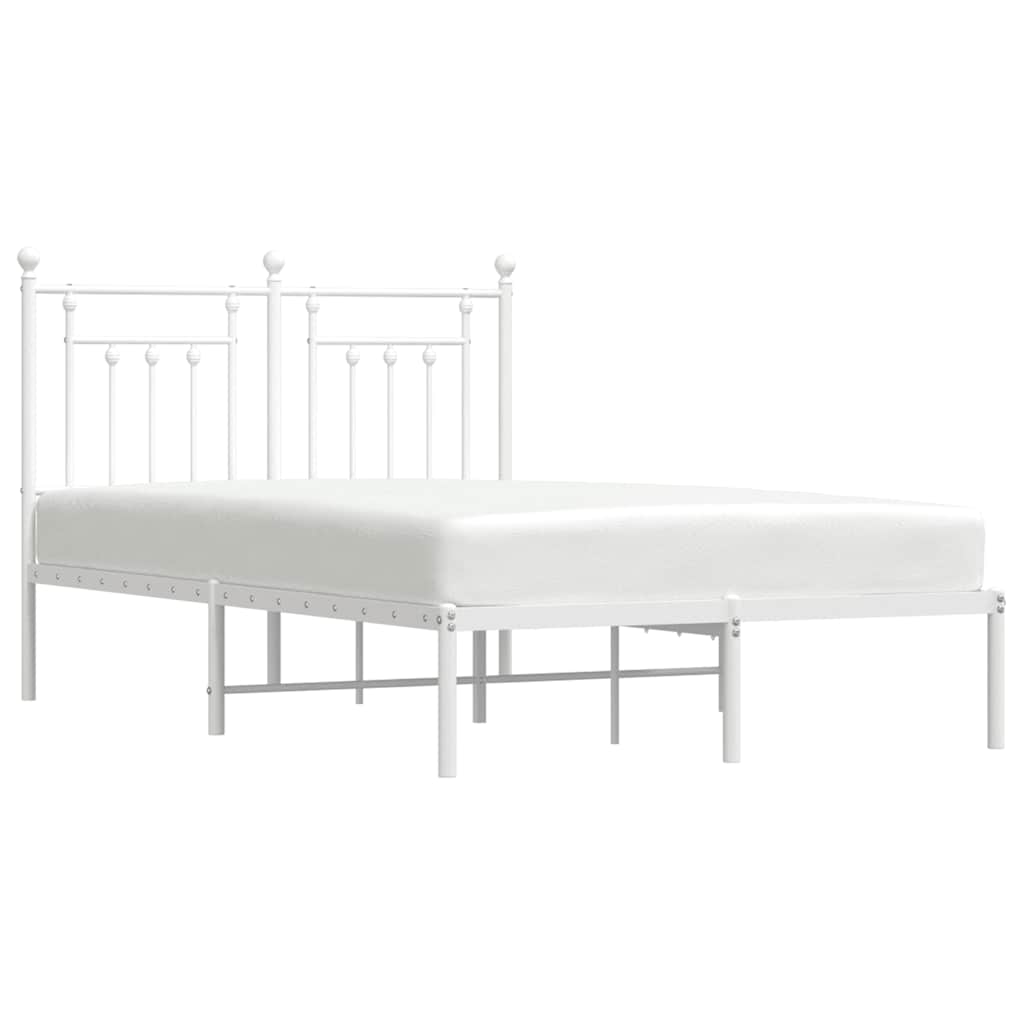 vidaXL Cadre de lit avec tête de lit en métal blanc 135x190 cm