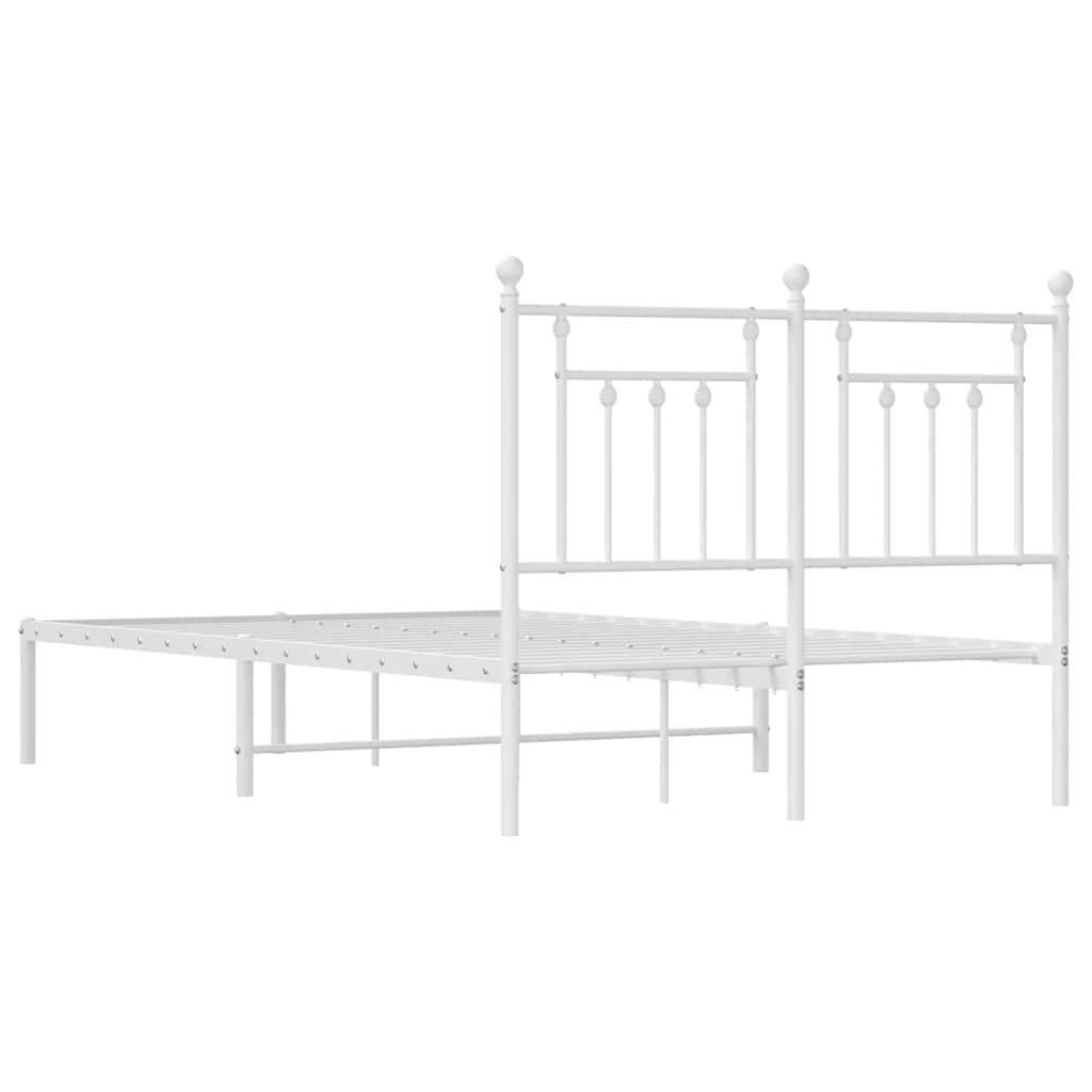 vidaXL Cadre de lit avec tête de lit en métal blanc 135x190 cm