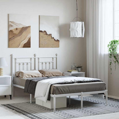 vidaXL Cadre de lit avec tête de lit en métal blanc 135x190 cm