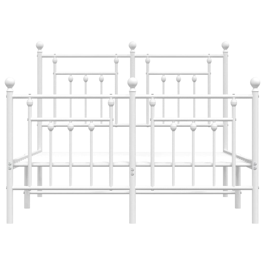 vidaXL Bettgestell mit Kopf- und Fußteil Metall Weiß 135x190 cm