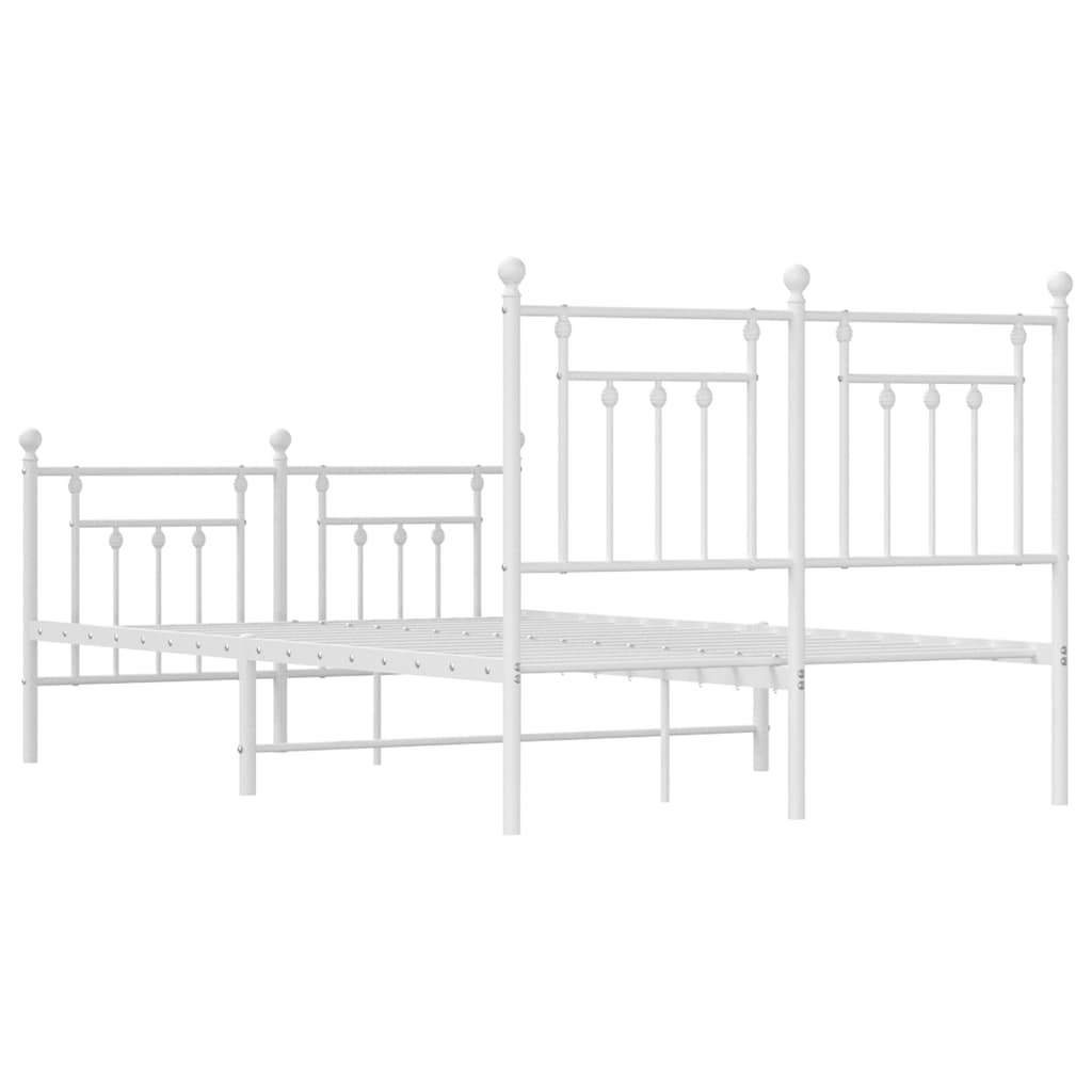 vidaXL Bettgestell mit Kopf- und Fußteil Metall Weiß 135x190 cm