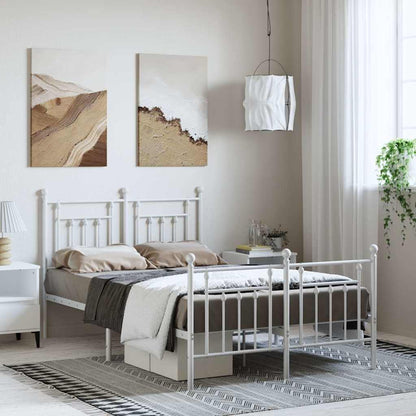 vidaXL Bettgestell mit Kopf- und Fußteil Metall Weiß 135x190 cm