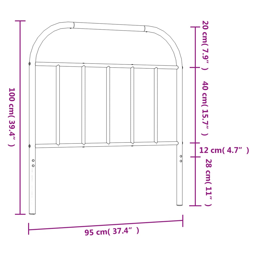 vidaXL Ersatz-Kopfteil Metall Schwarz 90 cm