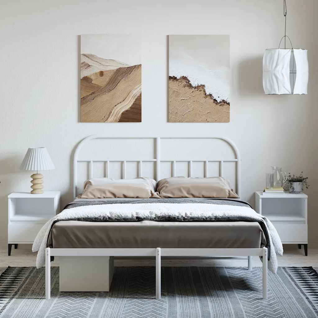 vidaXL Cadre de lit avec tête de lit en métal blanc 135x190 cm