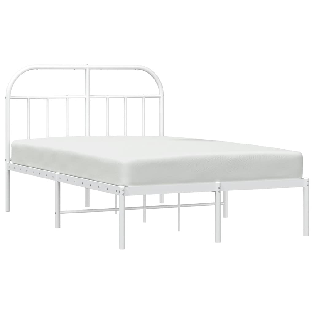 vidaXL Cadre de lit avec tête de lit en métal blanc 135x190 cm