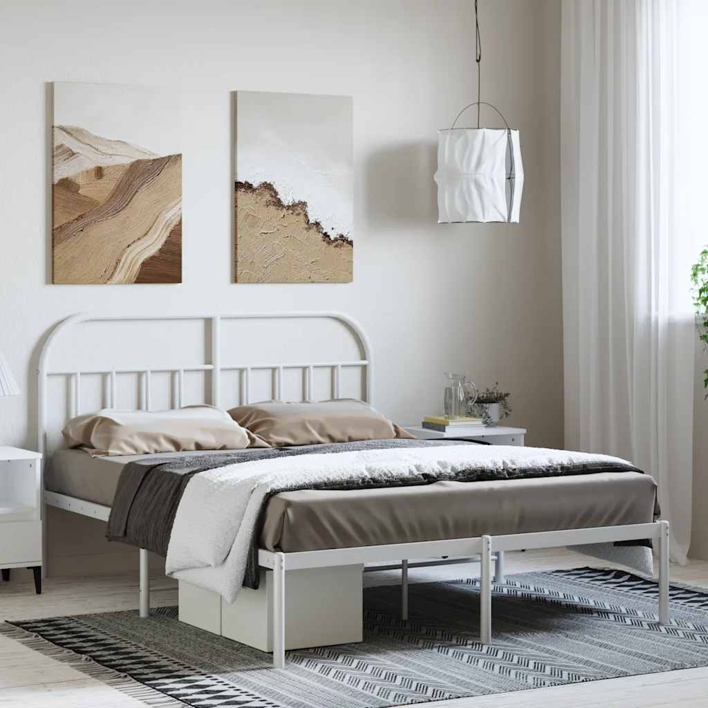 vidaXL Cadre de lit avec tête de lit en métal blanc 135x190 cm