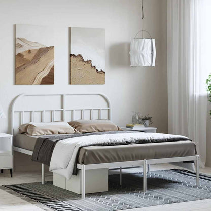 vidaXL Cadre de lit avec tête de lit en métal blanc 135x190 cm