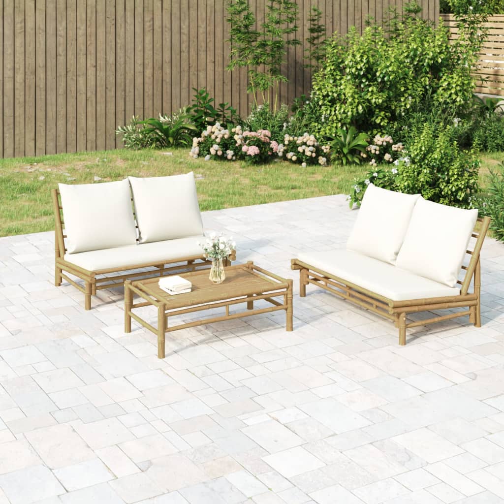 vidaXL Banc de jardin avec coussins blanc crème en bambou