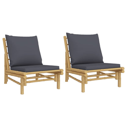 vidaXL Chaises de jardin 2 pcs avec coussins gris foncé Bambou