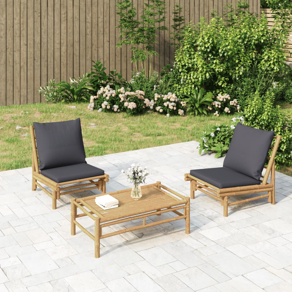 vidaXL Chaises de jardin 2 pcs avec coussins gris foncé Bambou