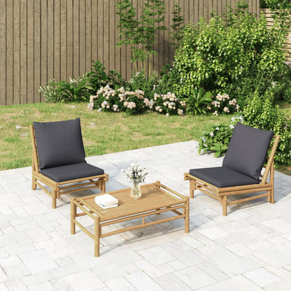 vidaXL Chaises de jardin 2 pcs avec coussins gris foncé Bambou