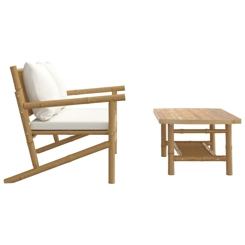 vidaXL Ensemble de jardin 2 pièces avec coussins crème bambou