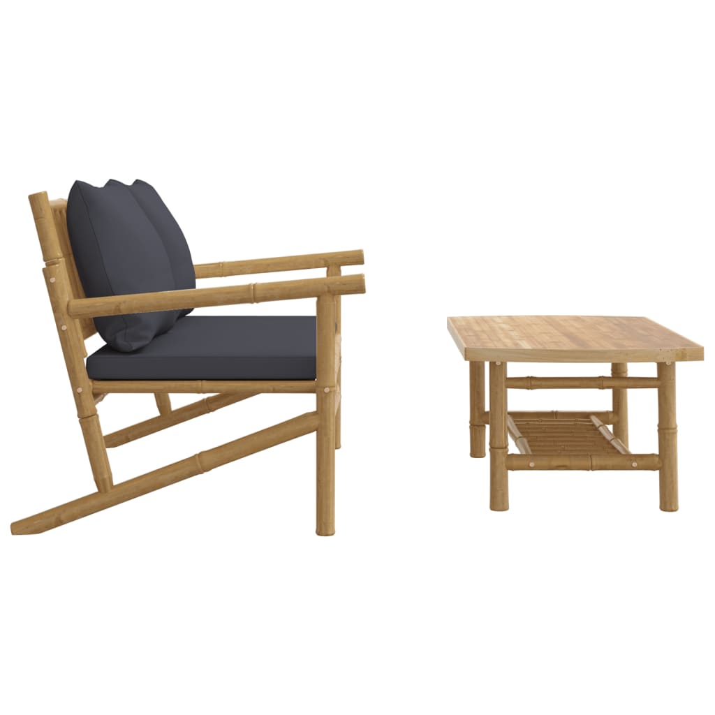 vidaXL Ensemble de jardin 2 pcs avec coussins gris foncé Bambou