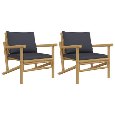 vidaXL Chaises de jardin 2 pcs avec coussins gris foncé Bambou