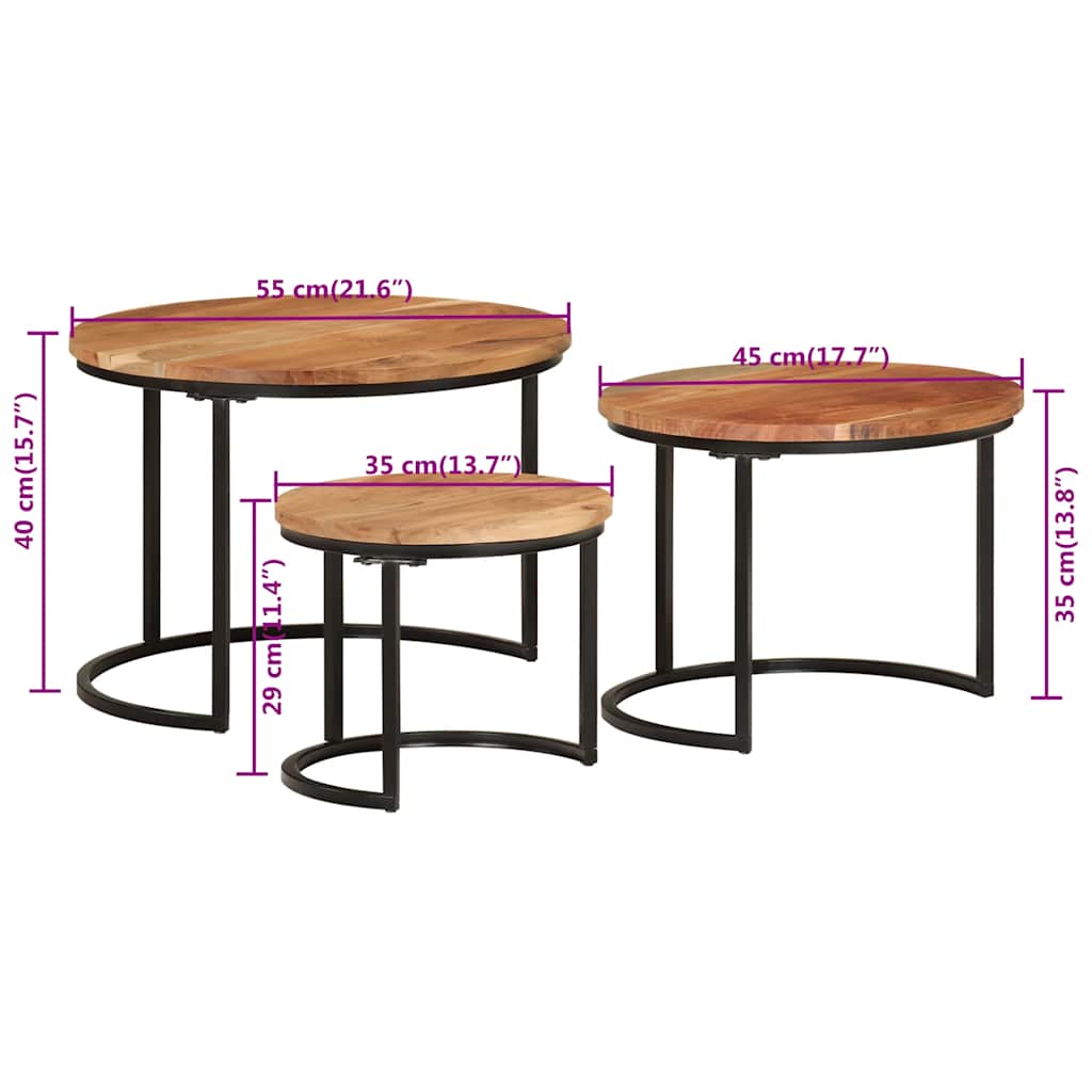 vidaXL Tables gigognes 3 pcs Bois d'acacia massif