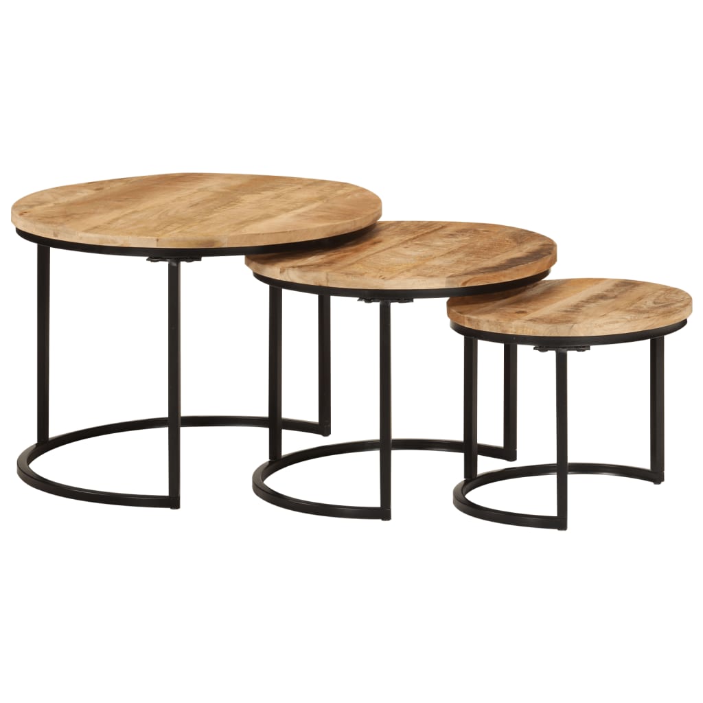 vidaXL Tables gigognes 3 pcs Bois de manguier massif brut