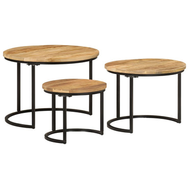vidaXL Tables gigognes 3 pcs Bois de manguier massif brut
