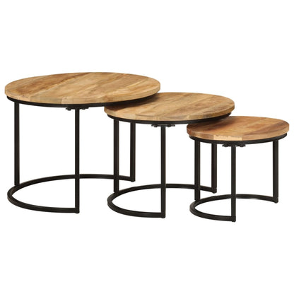 vidaXL Tables gigognes 3 pcs Bois de manguier massif brut