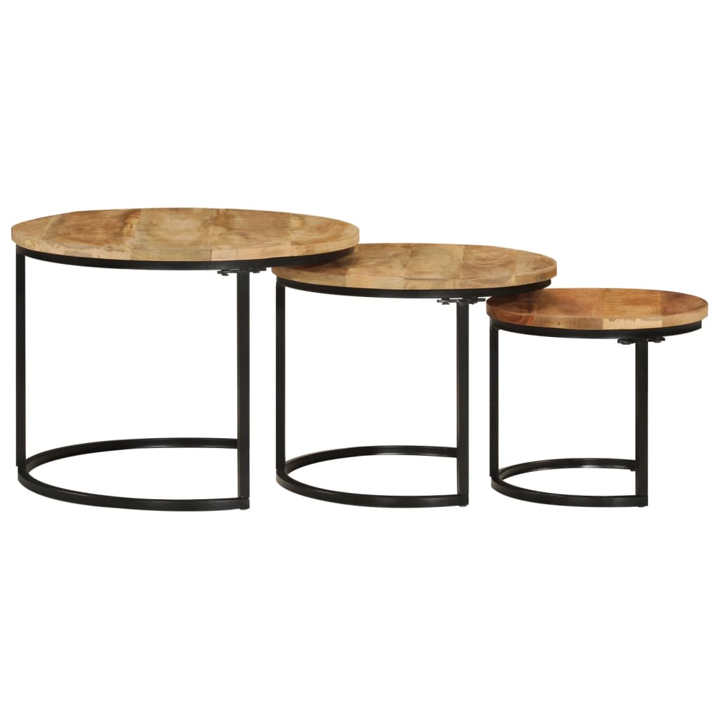 vidaXL Tables gigognes 3 pcs Bois de manguier massif brut