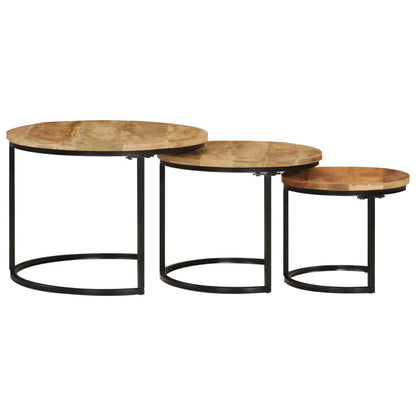 vidaXL Tables gigognes 3 pcs Bois de manguier massif brut