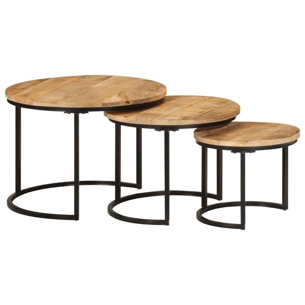 vidaXL Tables gigognes 3 pcs Bois de manguier massif brut