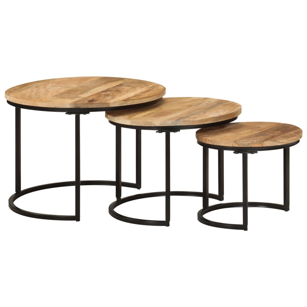 vidaXL Tables gigognes 3 pcs Bois de manguier massif brut