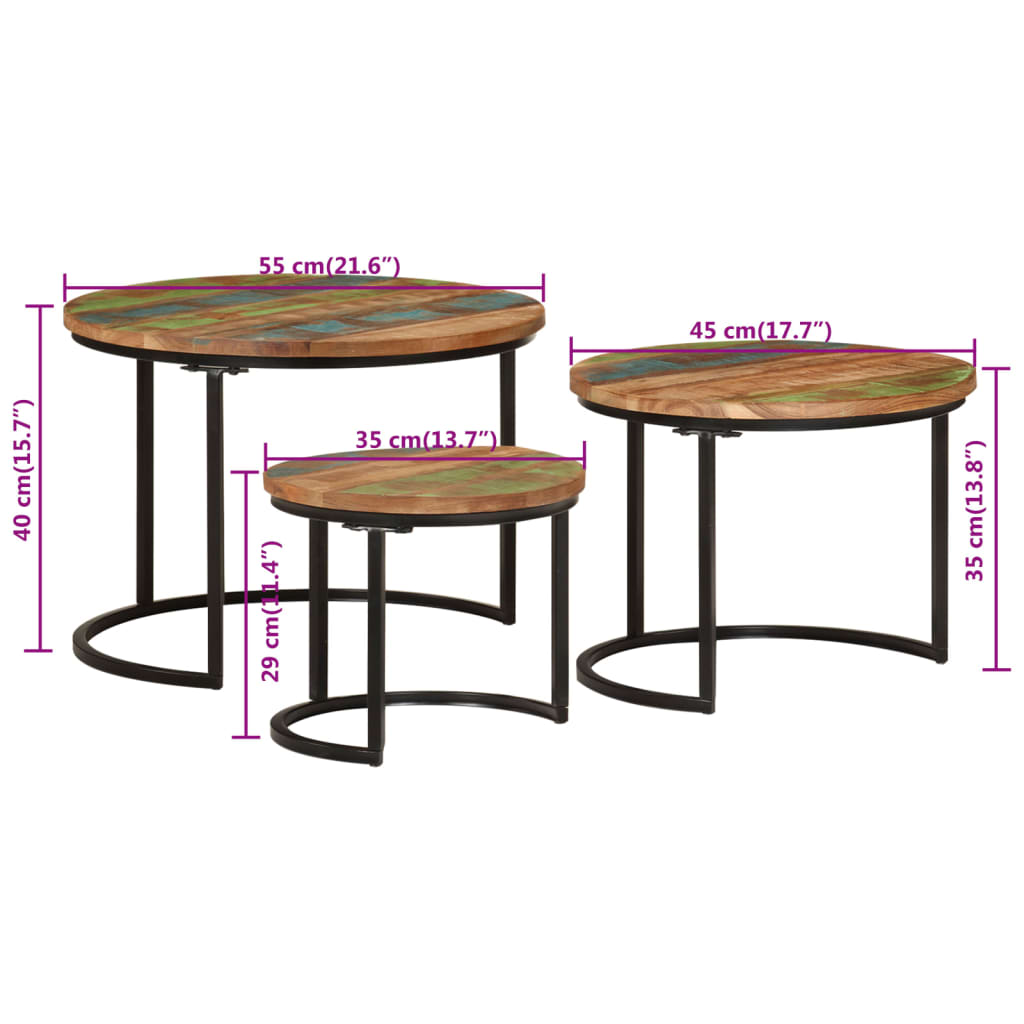 vidaXL Tables basses gigognes 3 pcs. Bois massif recyclé