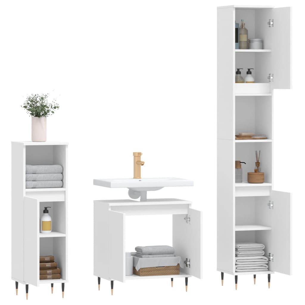 vidaXL 3-tlg. Badmöbel-Set Weiß Holzwerkstoff