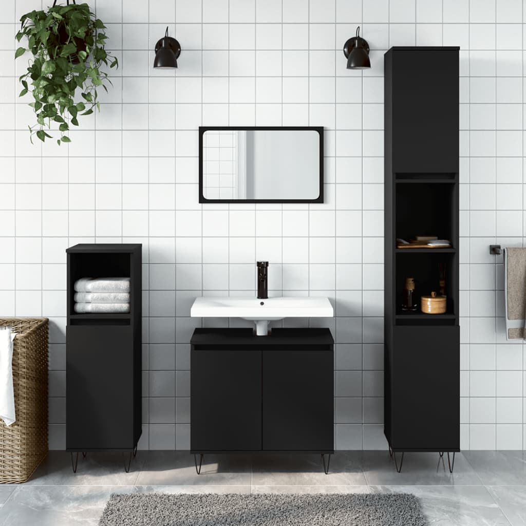 vidaXL 3-tlg. Badmöbel-Set Schwarz Holzwerkstoff