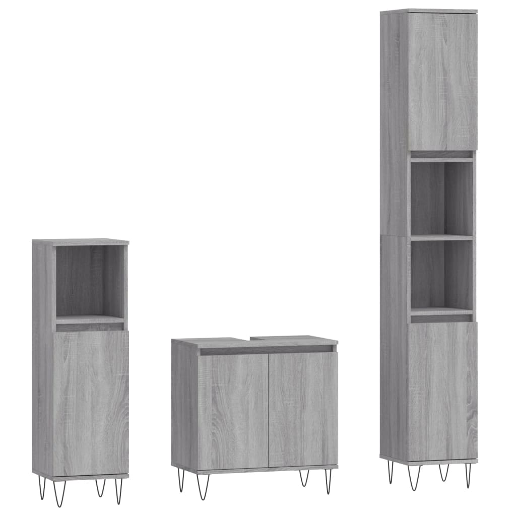 vidaXL Ensemble de meubles de salle de bain 3 pcs Gris Aggloméré Sonoma