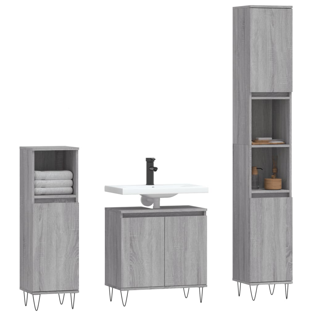 vidaXL Ensemble de meubles de salle de bain 3 pcs Gris Aggloméré Sonoma
