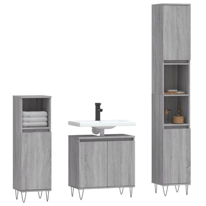 vidaXL Ensemble de meubles de salle de bain 3 pcs Gris Aggloméré Sonoma