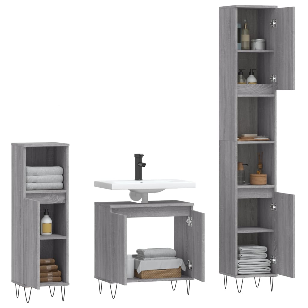 vidaXL Ensemble de meubles de salle de bain 3 pcs Gris Aggloméré Sonoma
