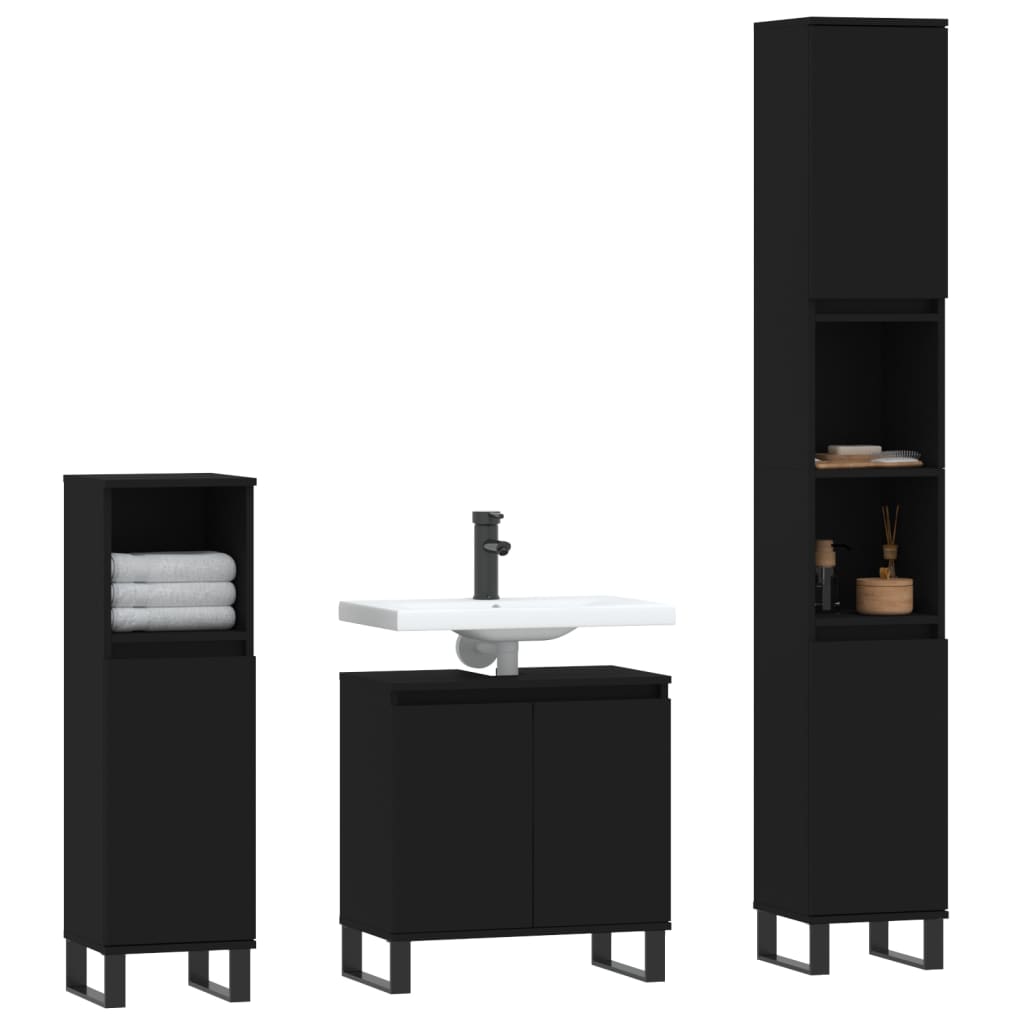 vidaXL 3-tlg. Badmöbel-Set Schwarz Holzwerkstoff