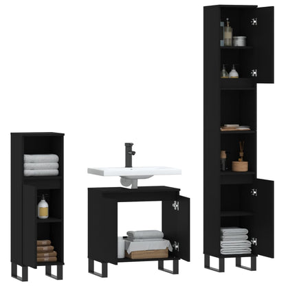 vidaXL 3-tlg. Badmöbel-Set Schwarz Holzwerkstoff
