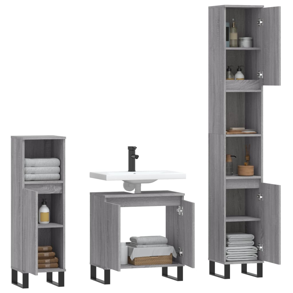 vidaXL Ensemble de meubles de salle de bain 3 pcs Gris Aggloméré Sonoma