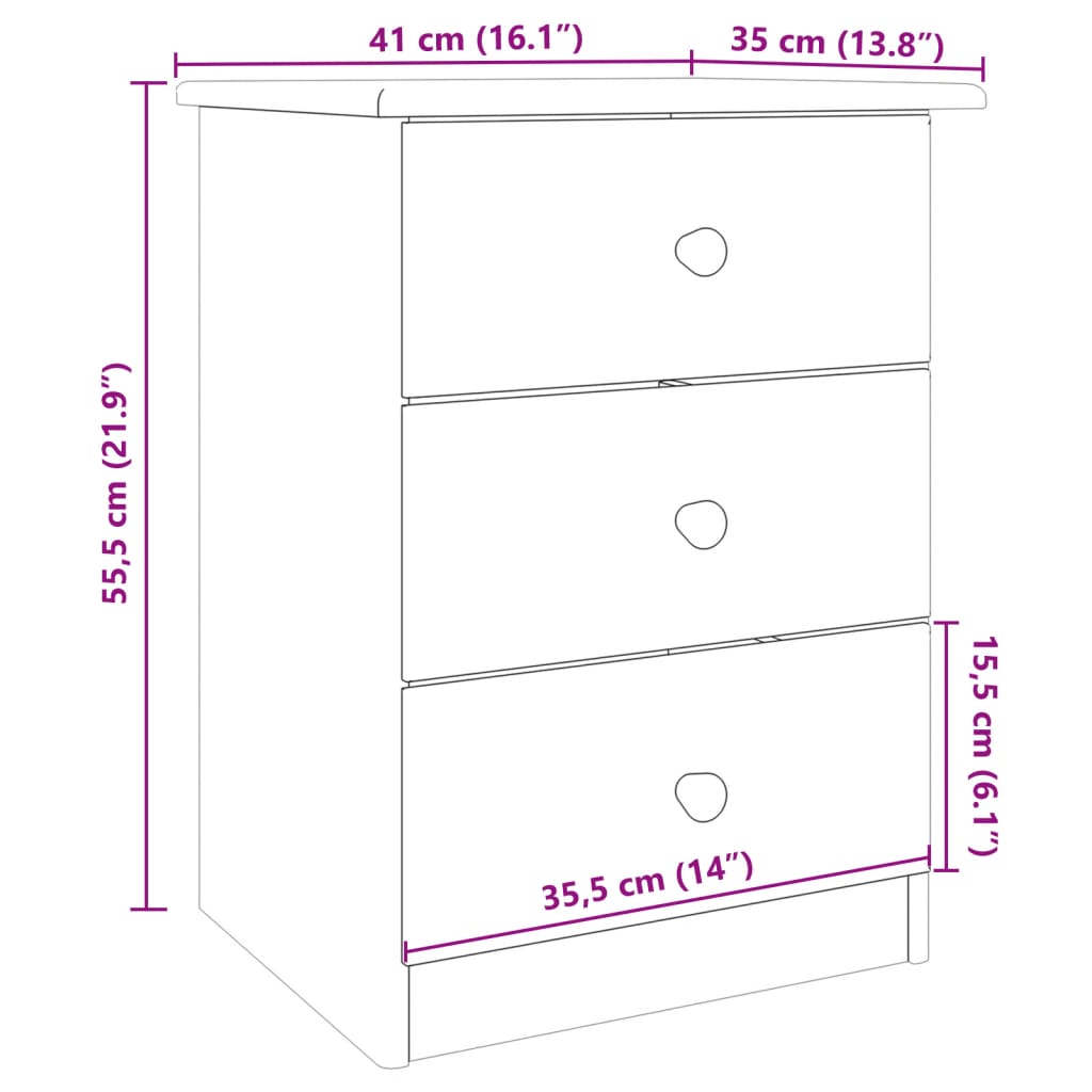 vidaXL Table de chevet ALTA blanc 41x35x55,5 cm pin massif