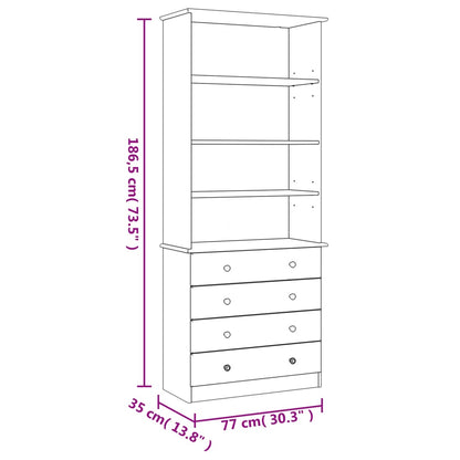 vidaXL Bücherregal mit Schubladen ALTA Weiß 77x35x186,5 cm Kiefernholz