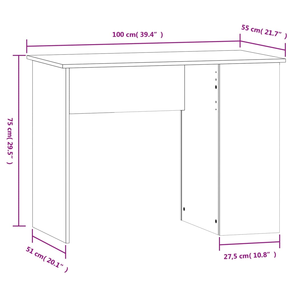 vidaXL Bureau marron aspect chêne 100x55x75 cm en bois d'ingénierie