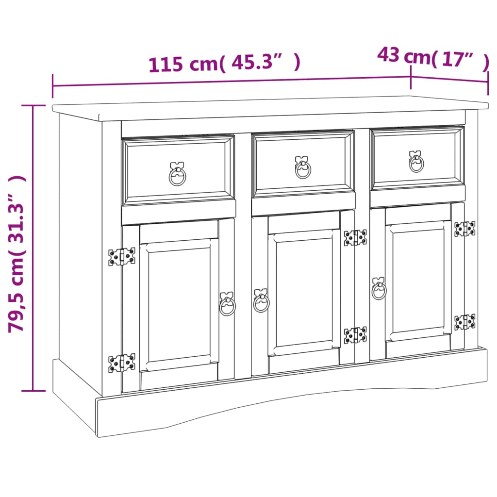 vidaXL Sideboard Corona 115x43x79,5 cm Massivholz Mexikanische Kiefer
