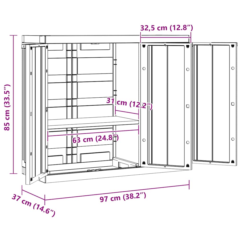 vidaXL Gartenschrank Grau und Schwarz 97x37x85 cm PP