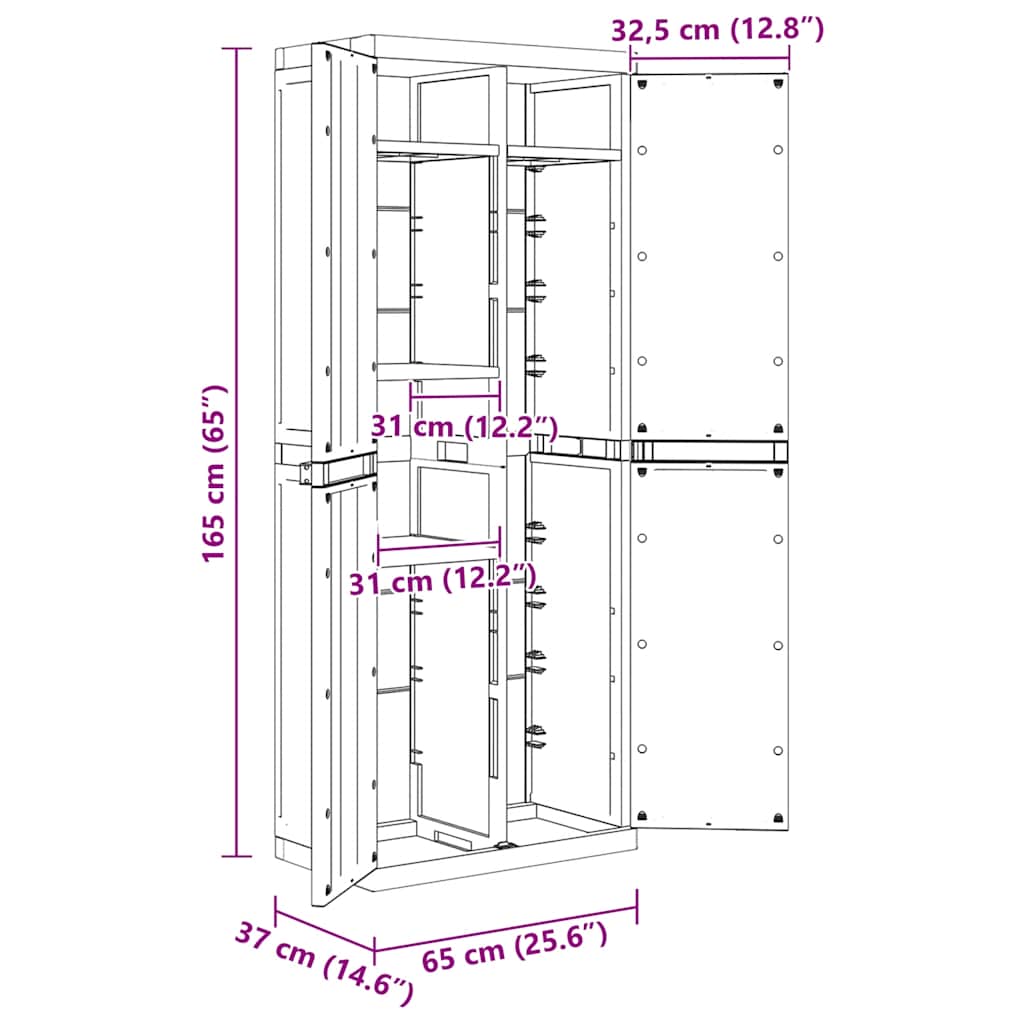 vidaXL Gartenschrank Schwarz 65x37x165 cm PP