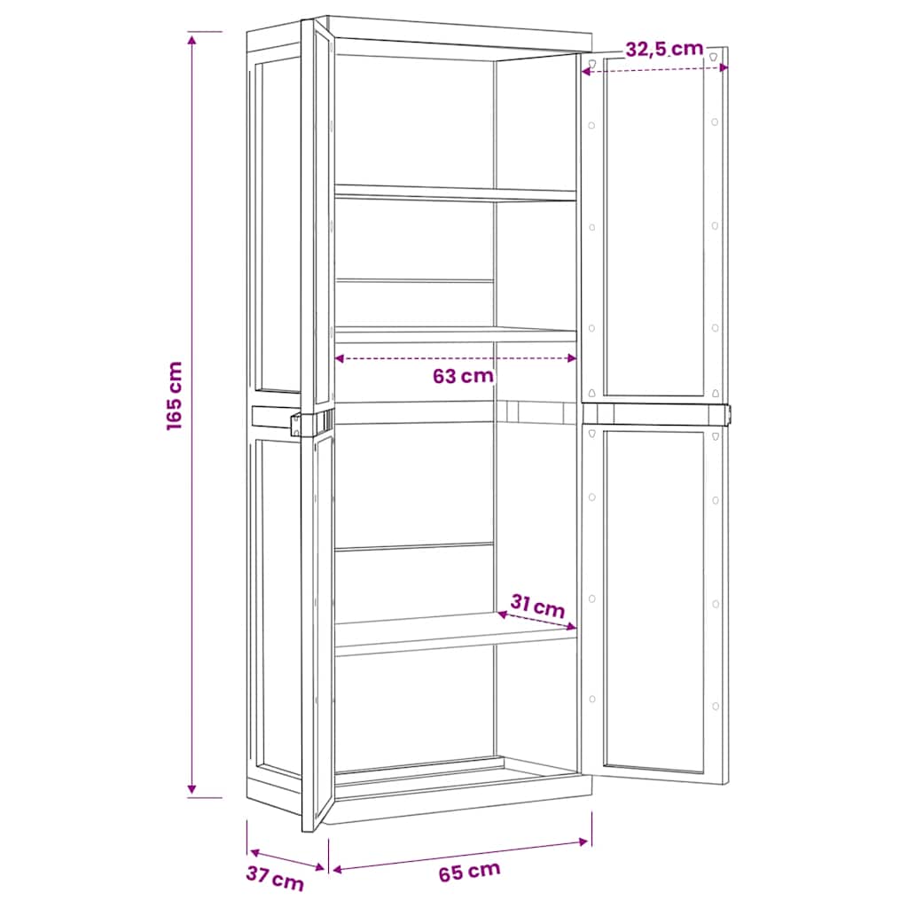 vidaXL Gartenschrank Schwarz 65x37x165 cm PP