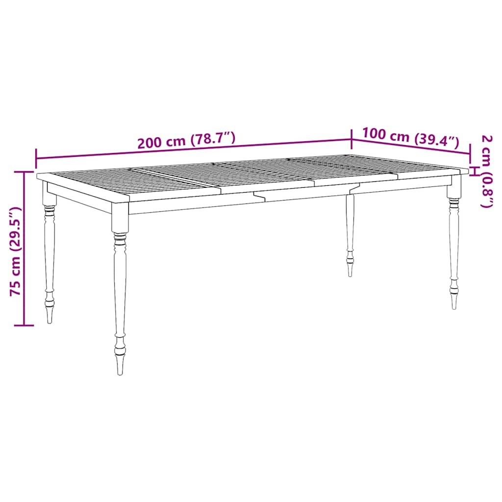 vidaXL Batavia-Tisch 200x100x75 cm Massivholz Teak