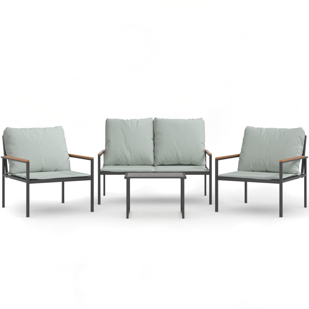 vidaXL Salon de jardin 4 pcs avec coussins anthracite acier