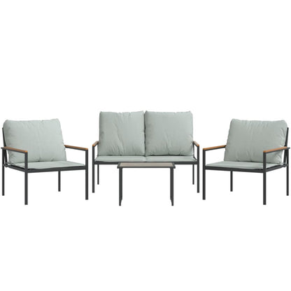 vidaXL Salon de jardin 4 pcs avec coussins anthracite acier