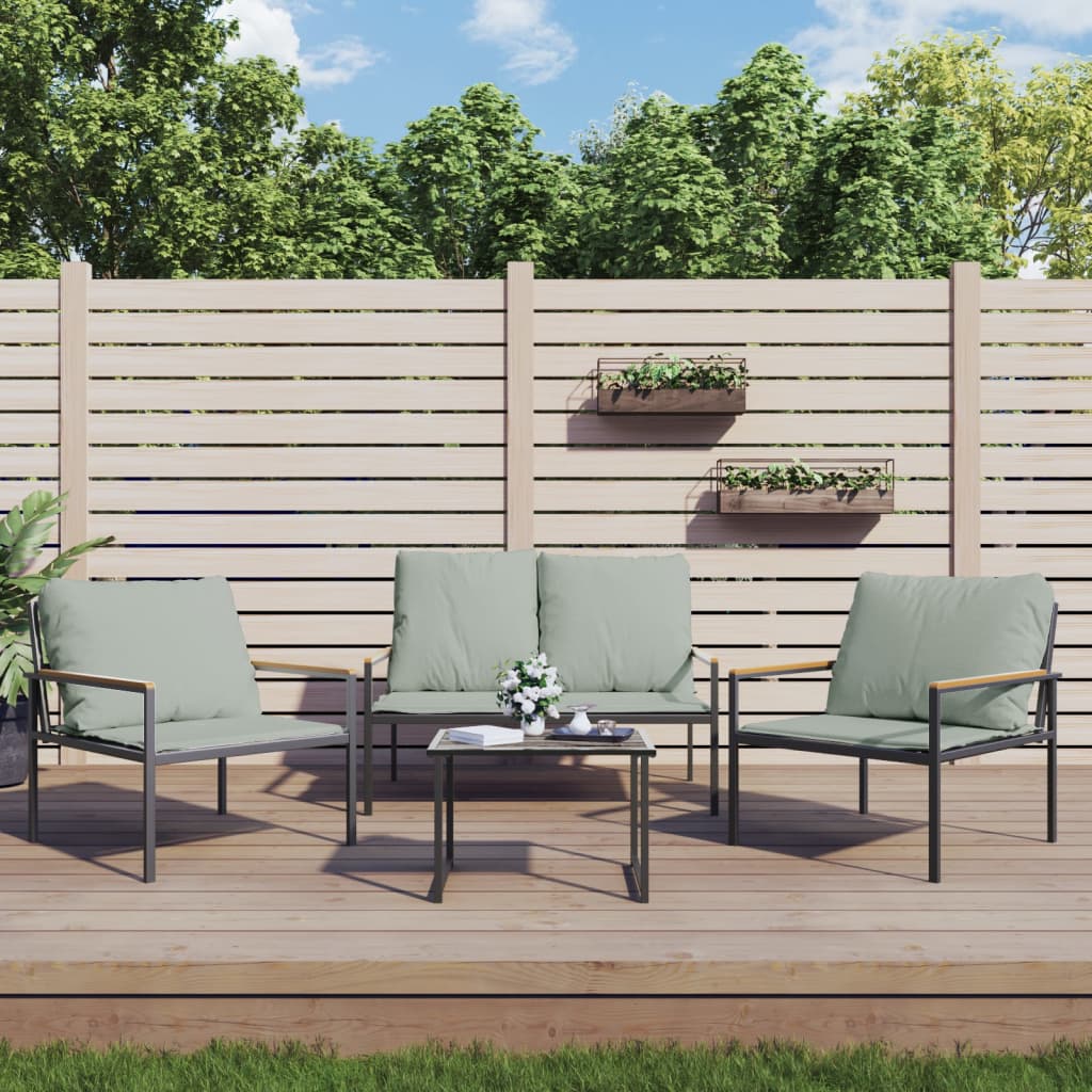 vidaXL Salon de jardin 4 pcs avec coussins anthracite acier