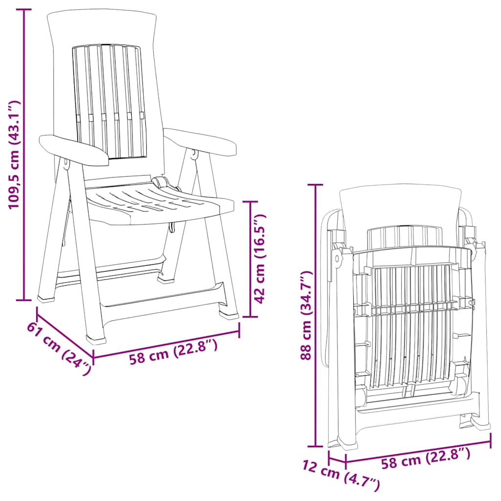 vidaXL Chaises de jardin 2 pcs. Réglables Blanc PP